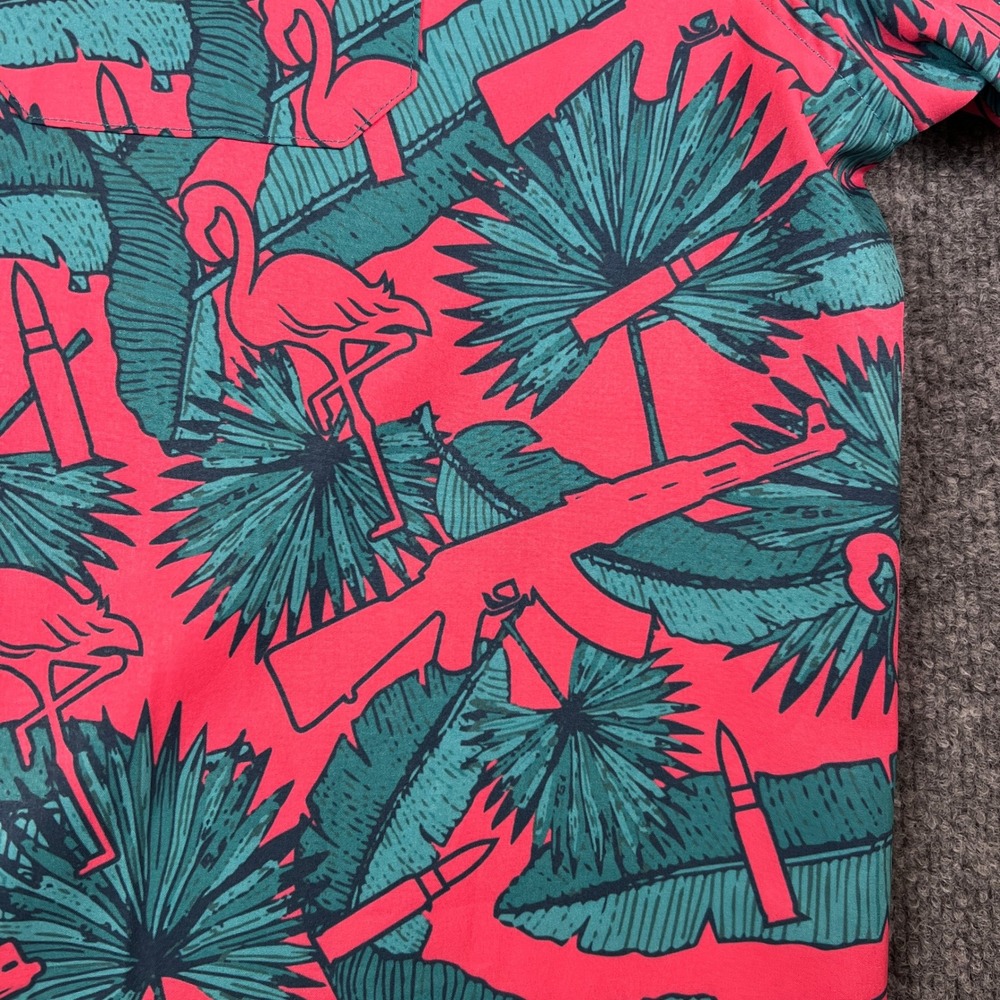 Savage Tacticians Button Up Shirt Mens 3XL AK Tropical Pink Flamingos AK47 Guns - Picture 5 of 8